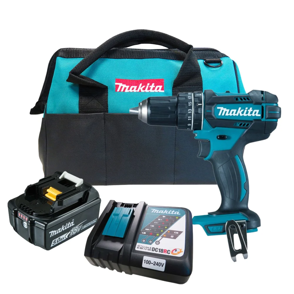 Kit Parafusadeira e Furadeira DHP482Z Makita e Bateria 18V e Carregador e Bolsa