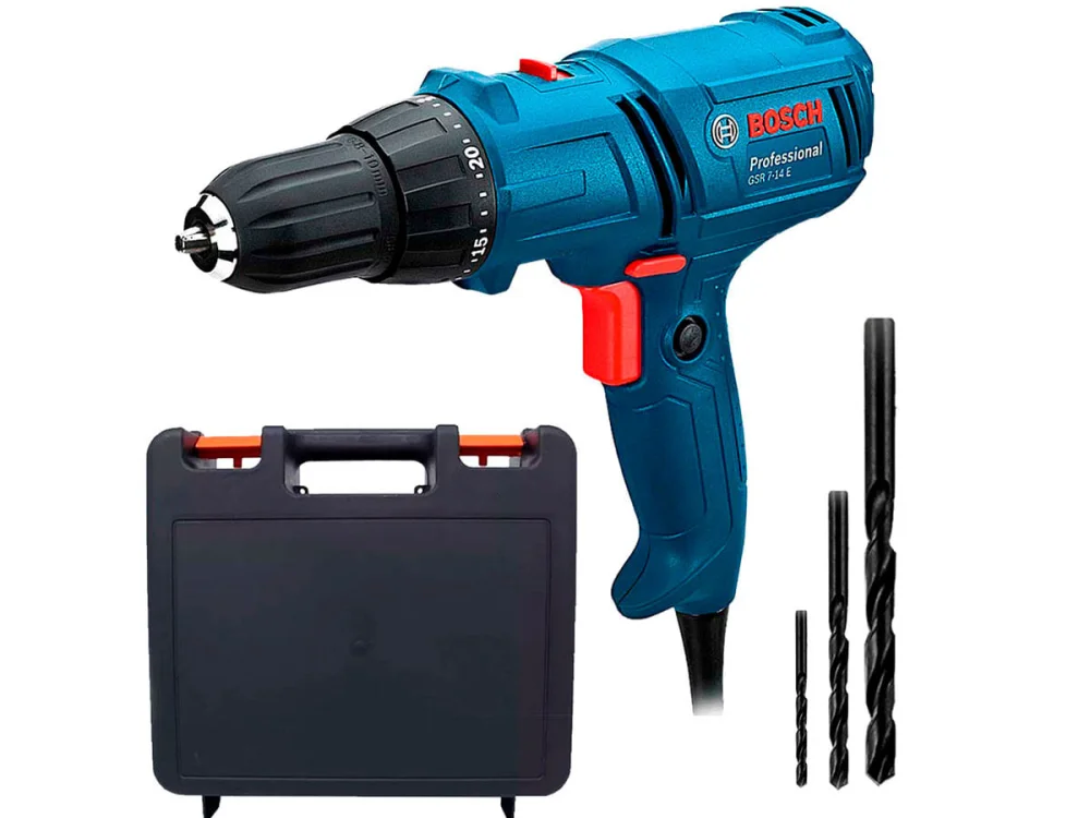 Kit Parafusadeira e Furadeira GSR 7-14 E Bosch e Jogo de Brocas e Maleta
