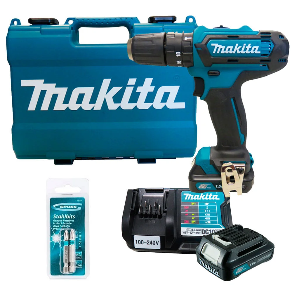 Kit Parafusadeira e Furadeira Impacto HP331DWYE Makita e Bits Phillips 50mm