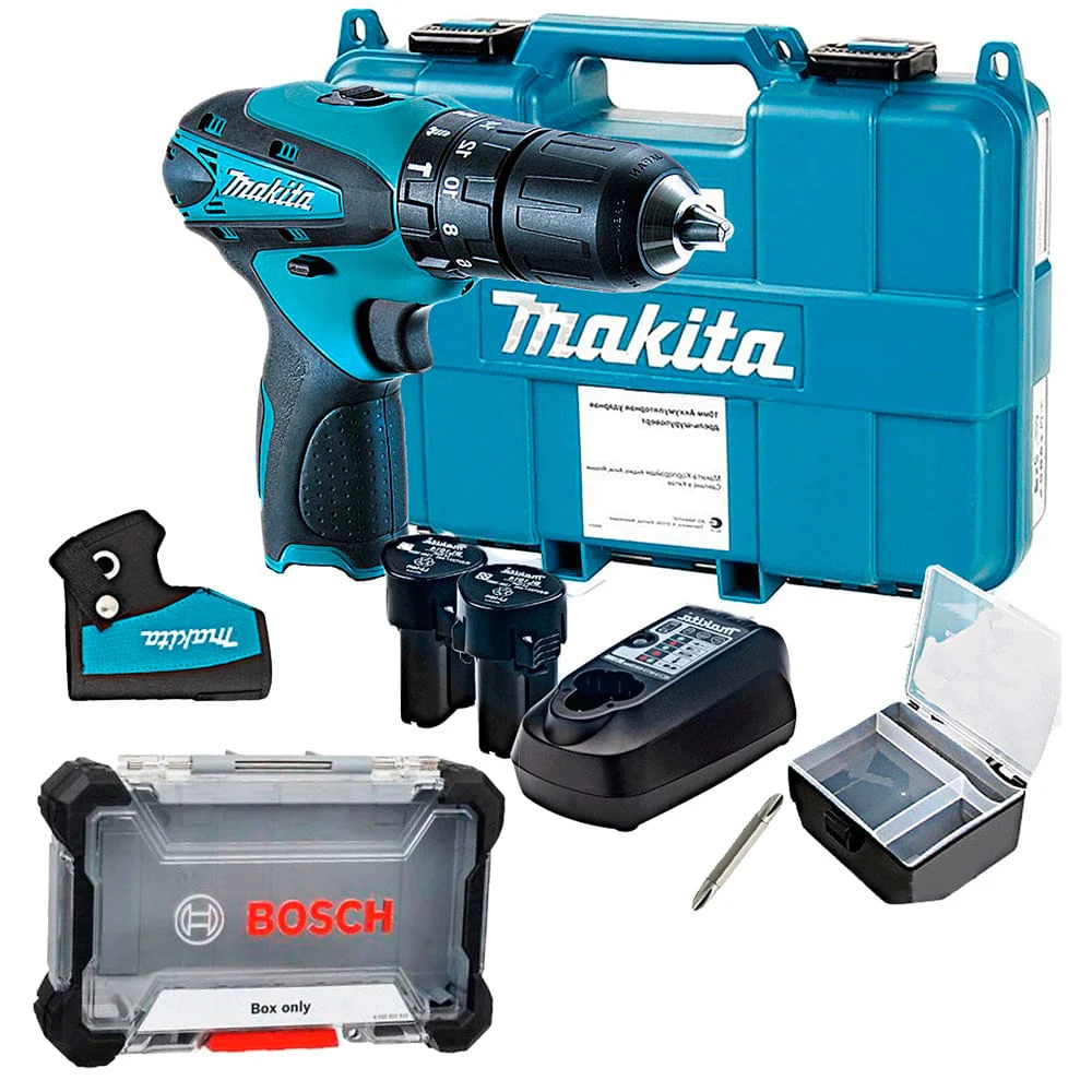 Kit Parafusadeira Furadeira de Impacto 12V HP330DWE Makita e Caixa Modular