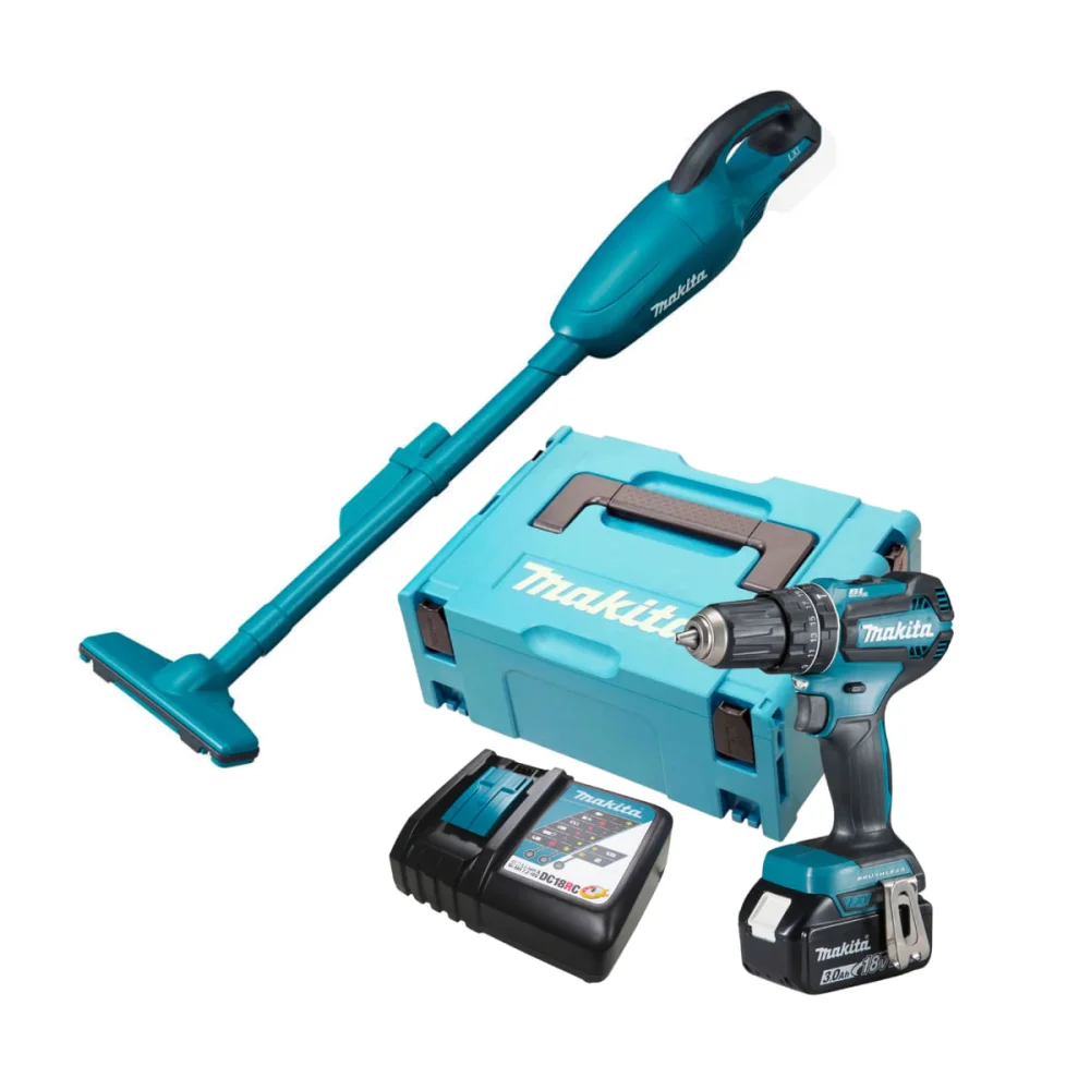 Kit Parafusadeira Furadeira de Impacto DHP485RF1J e Aspirador de Pó DCL180Z Makita