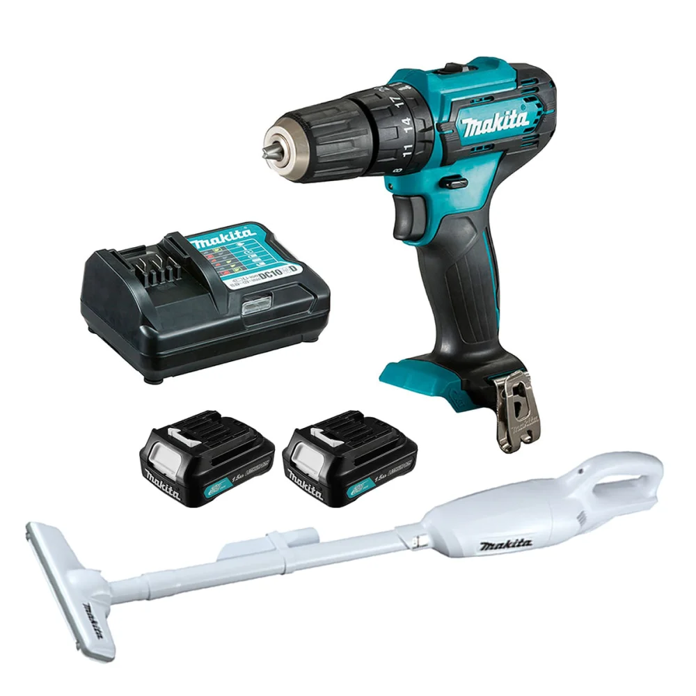 Kit Parafusadeira Furadeira HP333DWYX3 e Aspirador CL106FDZW Makita e 2 Baterias