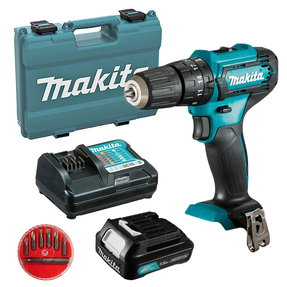 Kit Parafusadeira Furadeira HP333DWYX3 Makita e Maleta e Jogo Bits e Adaptador