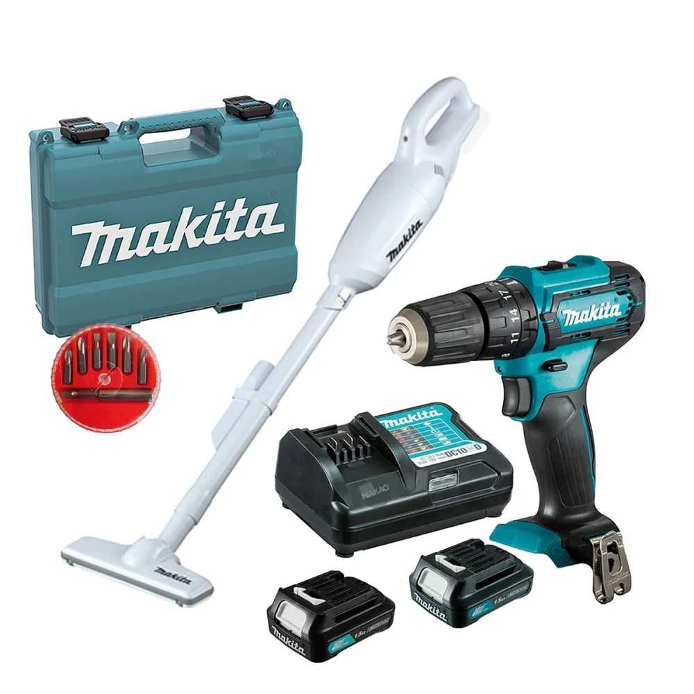 Kit Parafusadeira HP333DWYX3 e Aspirador CL106FDZW Makita e 2 Baterias e 7 Bits