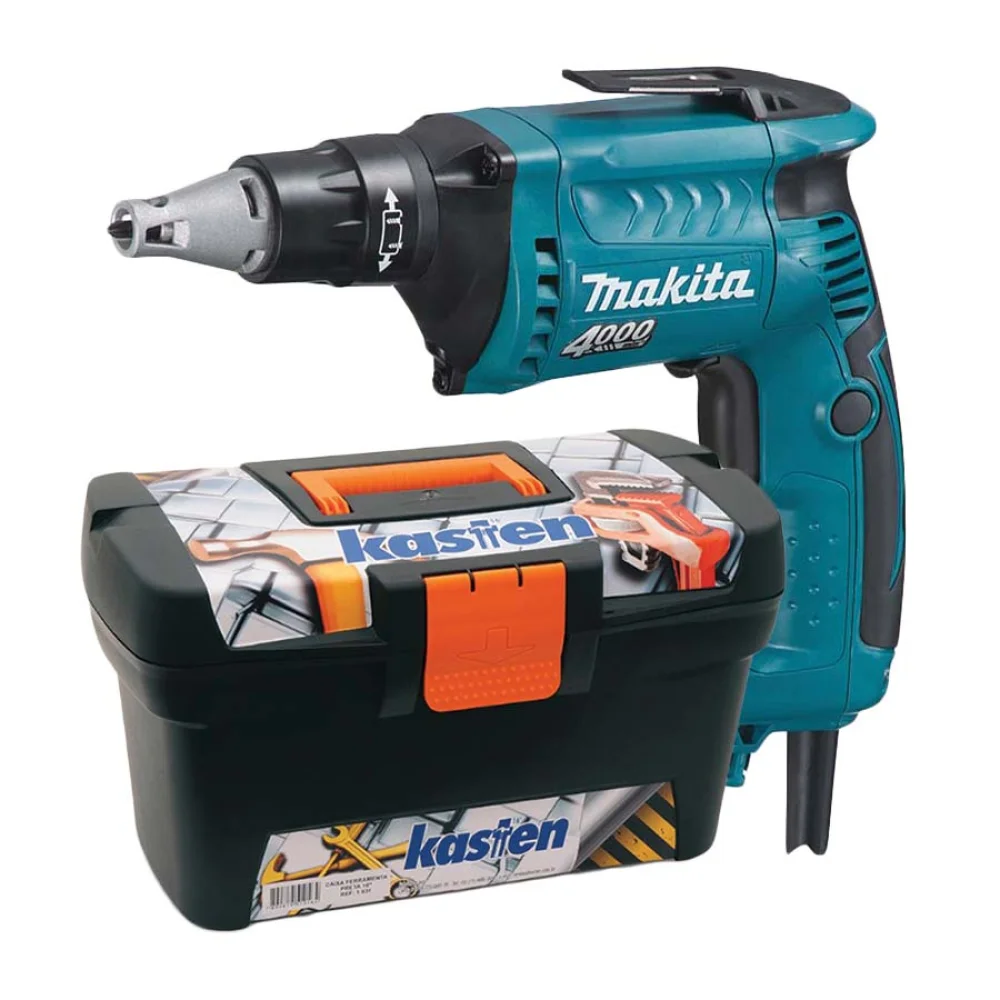 Kit Parafusadeira para Gesso FS4000 Makita e Caixa de Ferramentas 16 Pol