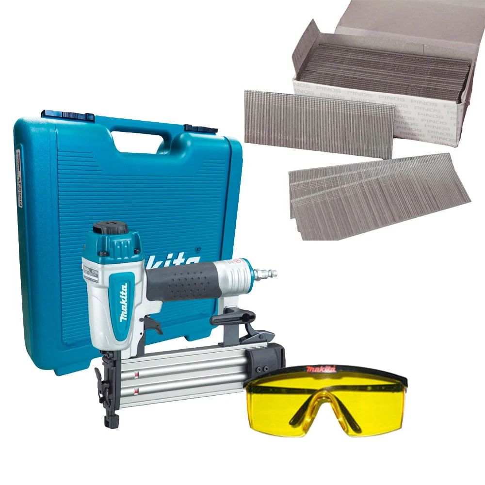 Kit Pinador Pneumatico 18 GA com Óculos AF505N-P Makita e 5.000 Pinos 45mm