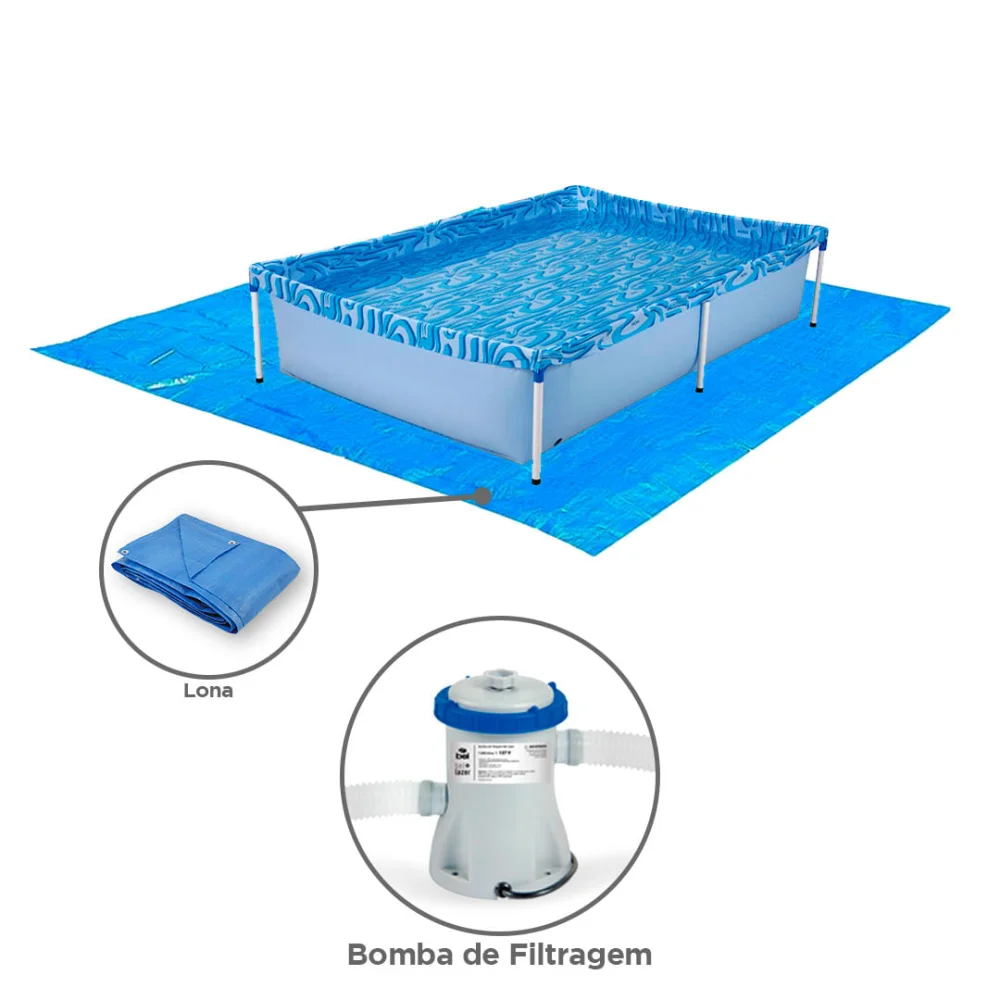 Kit Piscina 1000 Litros 001002 Mor e Lona e Bomba de Filtragem 1250 L por Hora