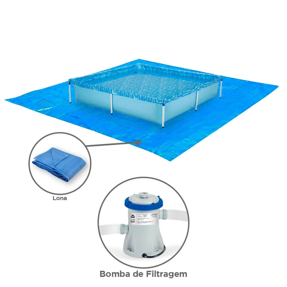 Kit Piscina 1500 Litros 001003 Mor e Lona e Bomba de Filtragem 1250 L por Hora
