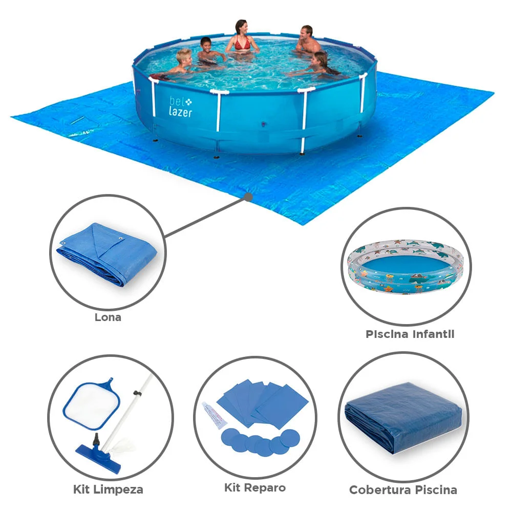 Kit Piscina 7000L e Acessórios e Piscina Inflável 180L e Kit Limpeza 118100