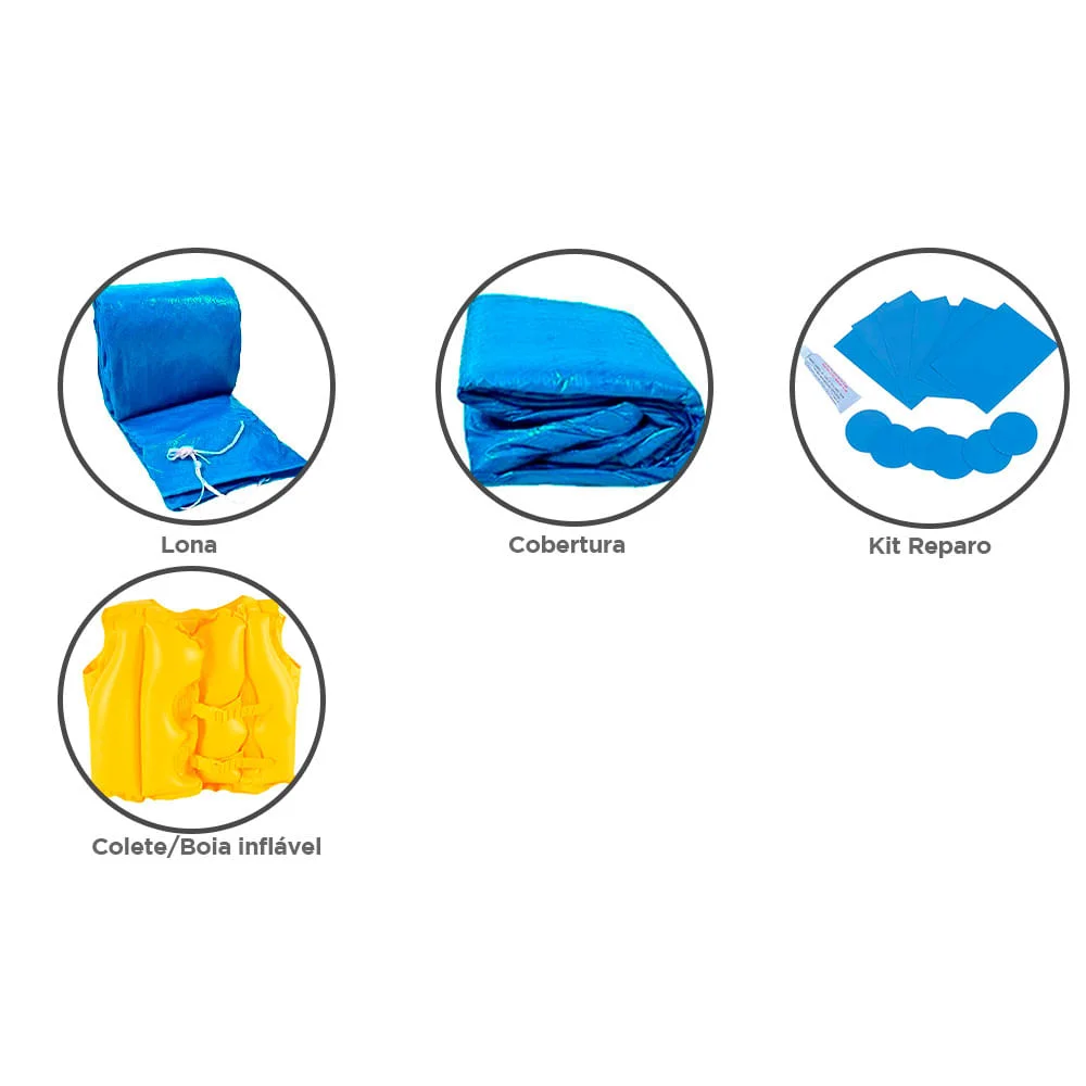 Kit Piscina 7000L e Cobertura e Lona 510100 Belfix e Colete Inflável 1822