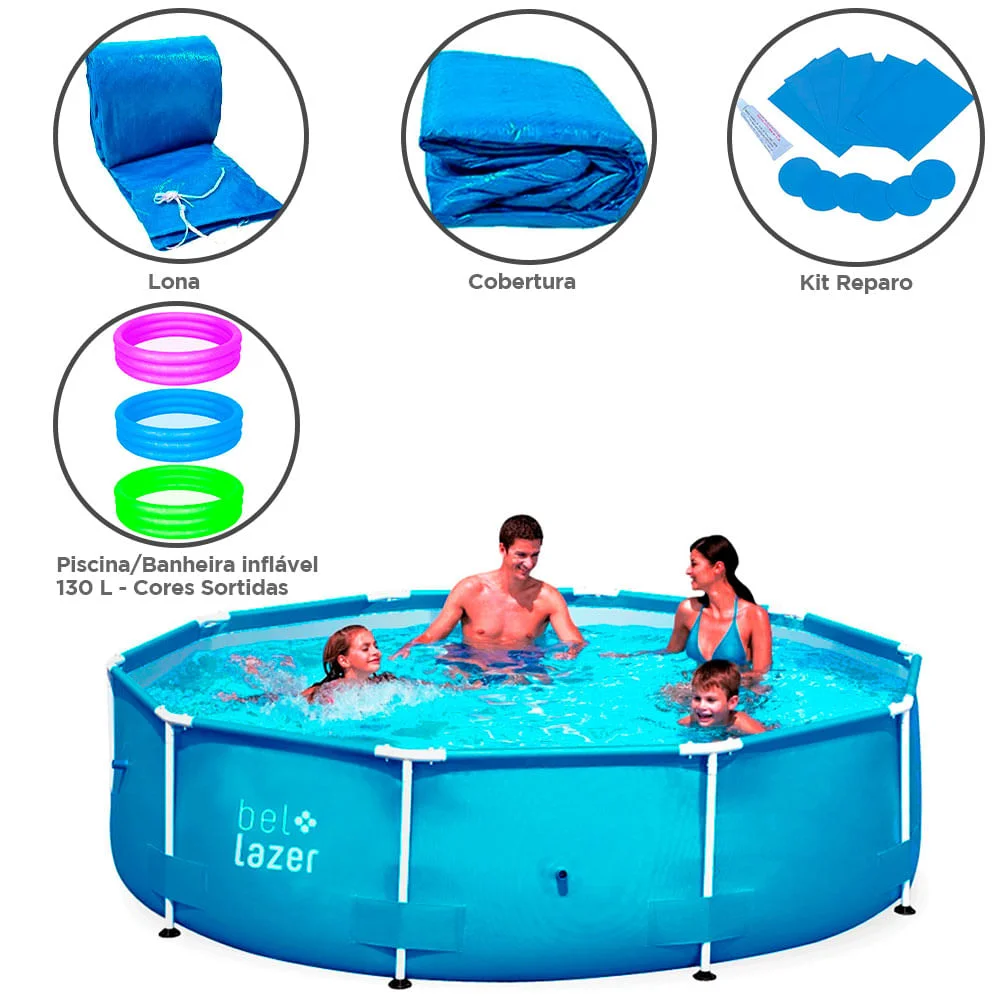 Kit Piscina 7000L e Cobertura e Lona 510100 Belfix e Piscina Inflável 130L