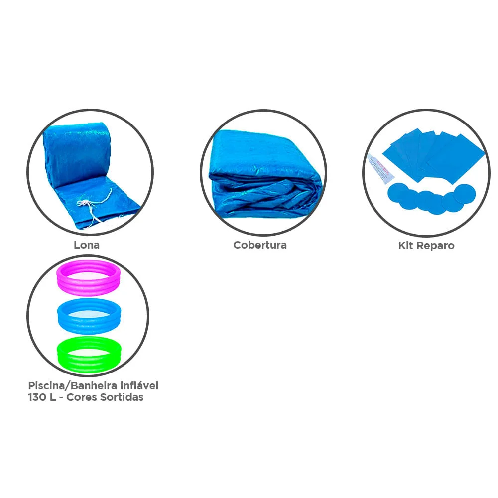Kit Piscina 7000L e Cobertura e Lona 510100 Belfix e Piscina Inflável 130L