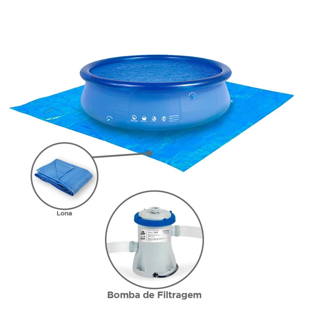 Kit Piscina Inflável 001054 Mor e Lona e Bomba de Filtragem 1250 L por Hora