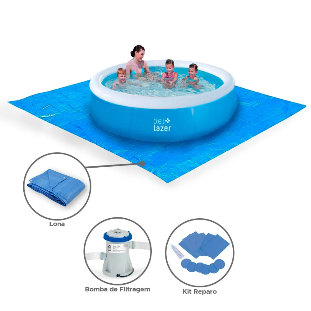 Kit Piscina Inflável Azul 100000 e Lona e Bomba de Filtragem Belfix
