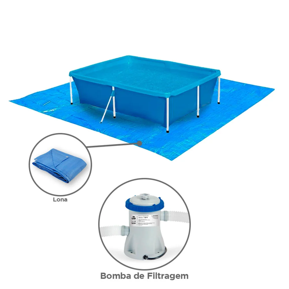 Kit Piscina Standard 001004 Mor e Lona e Bomba de Filtragem 1250 L por Hora