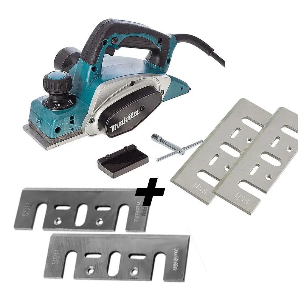 Kit Plaina Elétrica 82mm 620 Watts KP0800 Makita e Conjunto Faca Plaina PB-82