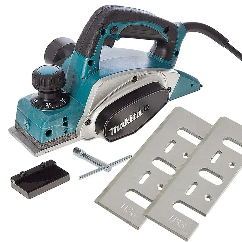 Kit Plaina Elétrica 82mm 620 Watts KP0800 Makita e Conjunto Faca Plaina PB-82