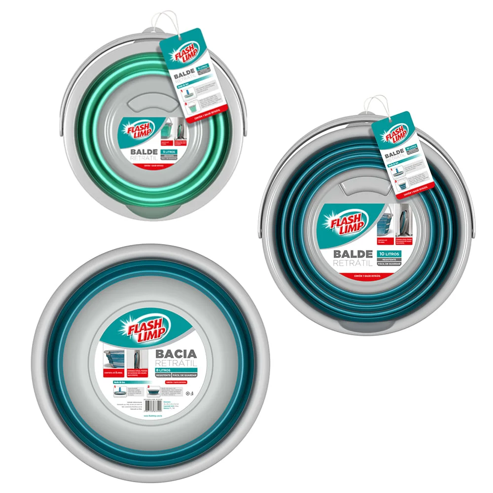 Kit Retrátil Balde 5L RET3512 e Balde 10L RET3505 e Bacia 8L RET3499 Flashlimp