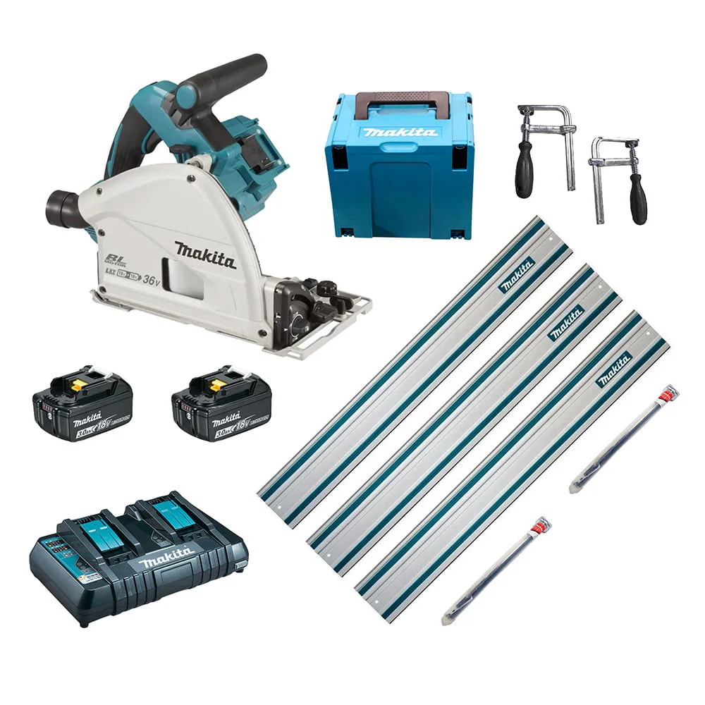 Kit Serra Circular 3Trilhos 1m 2Conectores Sargentos 2Baterias Carregador Maleta