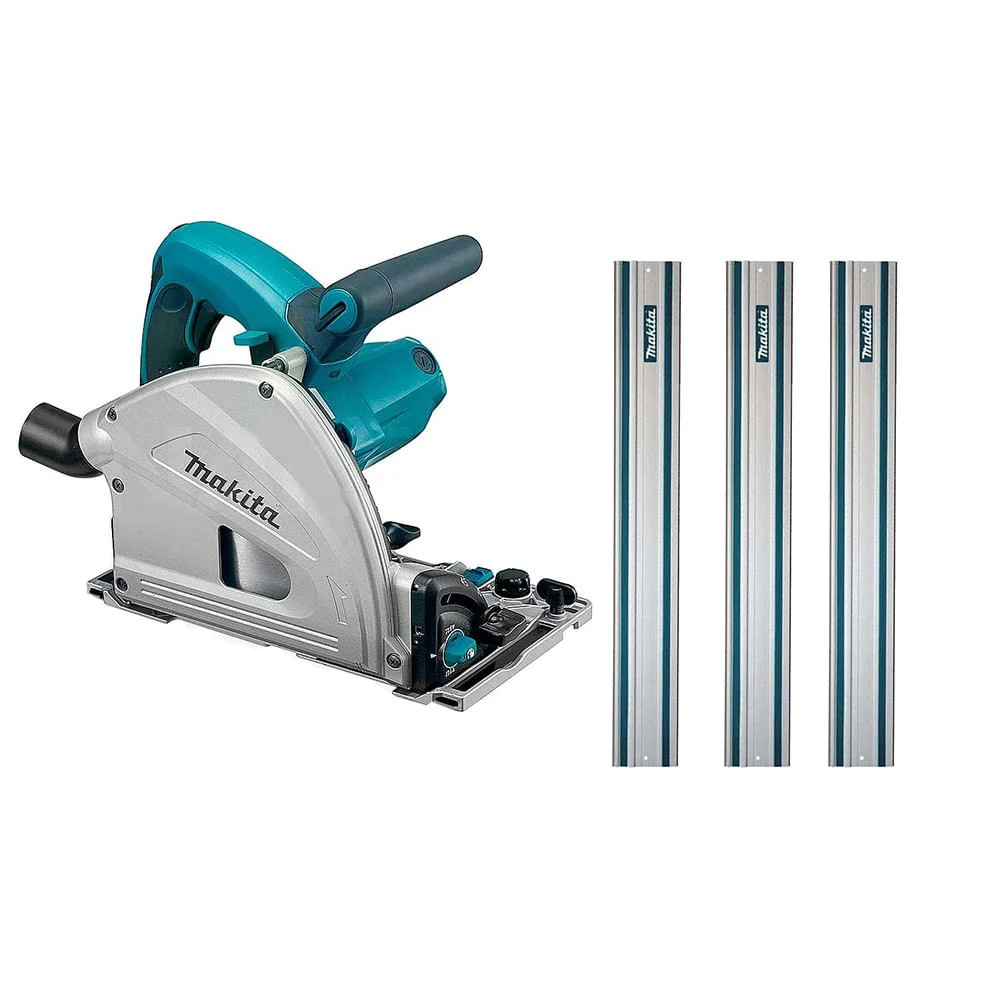Kit Serra Circular de Trilho 165mm 1.300W SP6000 Makita e 3 Trilhos de 1 Metro