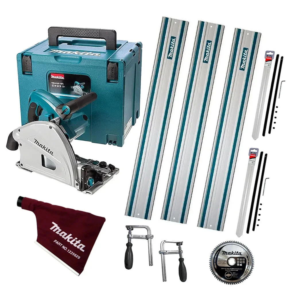 Kit Serra Circular SP6000J Makita 3Trilho 1m 2Conector 2Sargento Coletor e Disco
