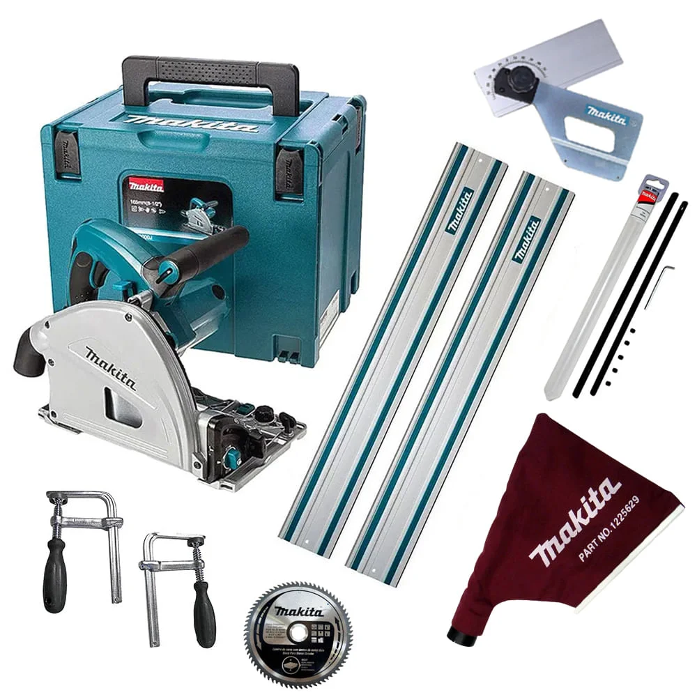 Kit Serra Circular SP6000J Makita Trilhos Conector Sargento Coletor Ângulo Disco