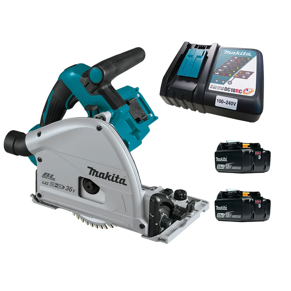 Kit Serra Circular Trilho DSP601ZU Makita 2 Baterias BL1830 e Carregador DC18RC