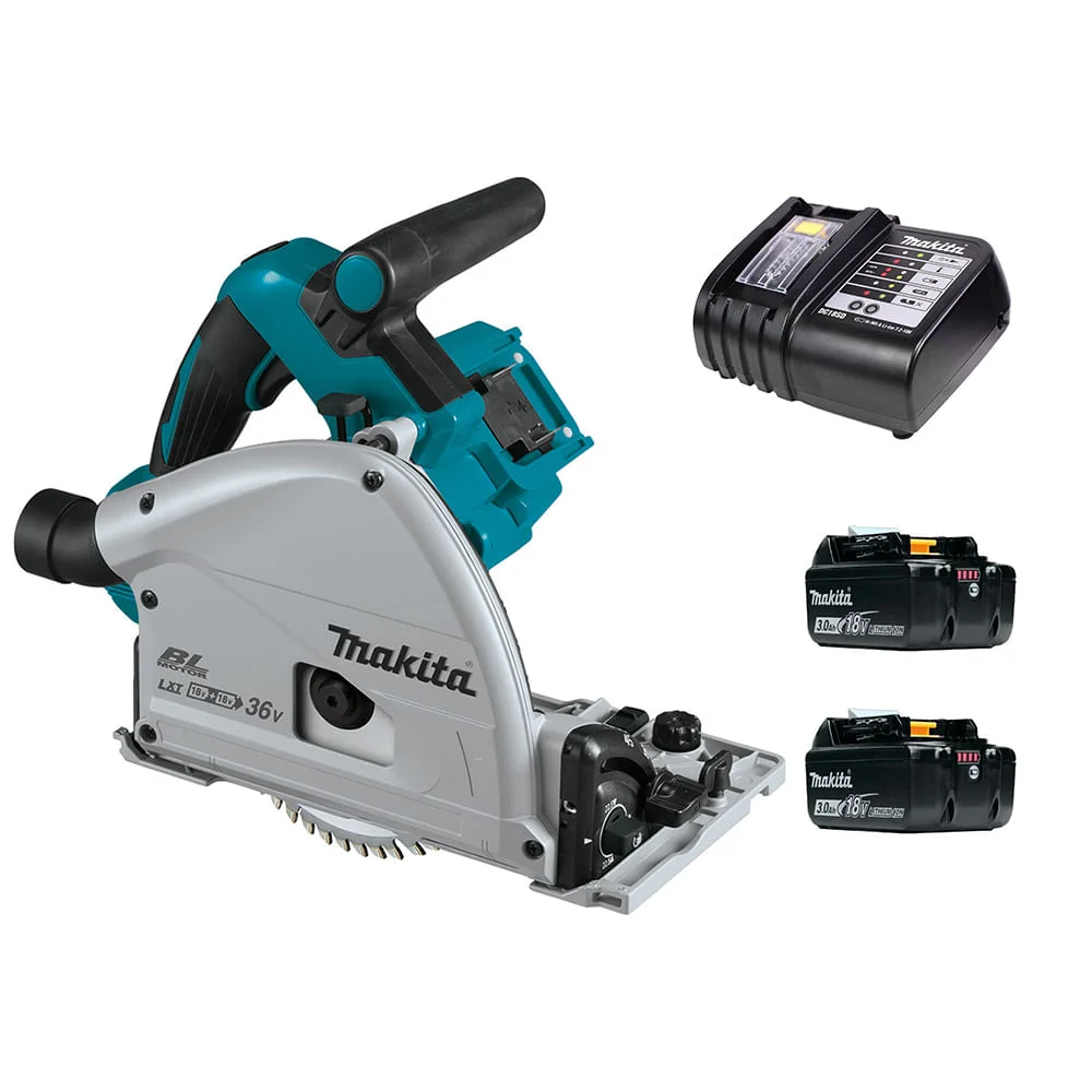 Kit Serra Circular Trilho DSP601ZU Makita 2 Baterias BL1830 e Carregador DC18SD
