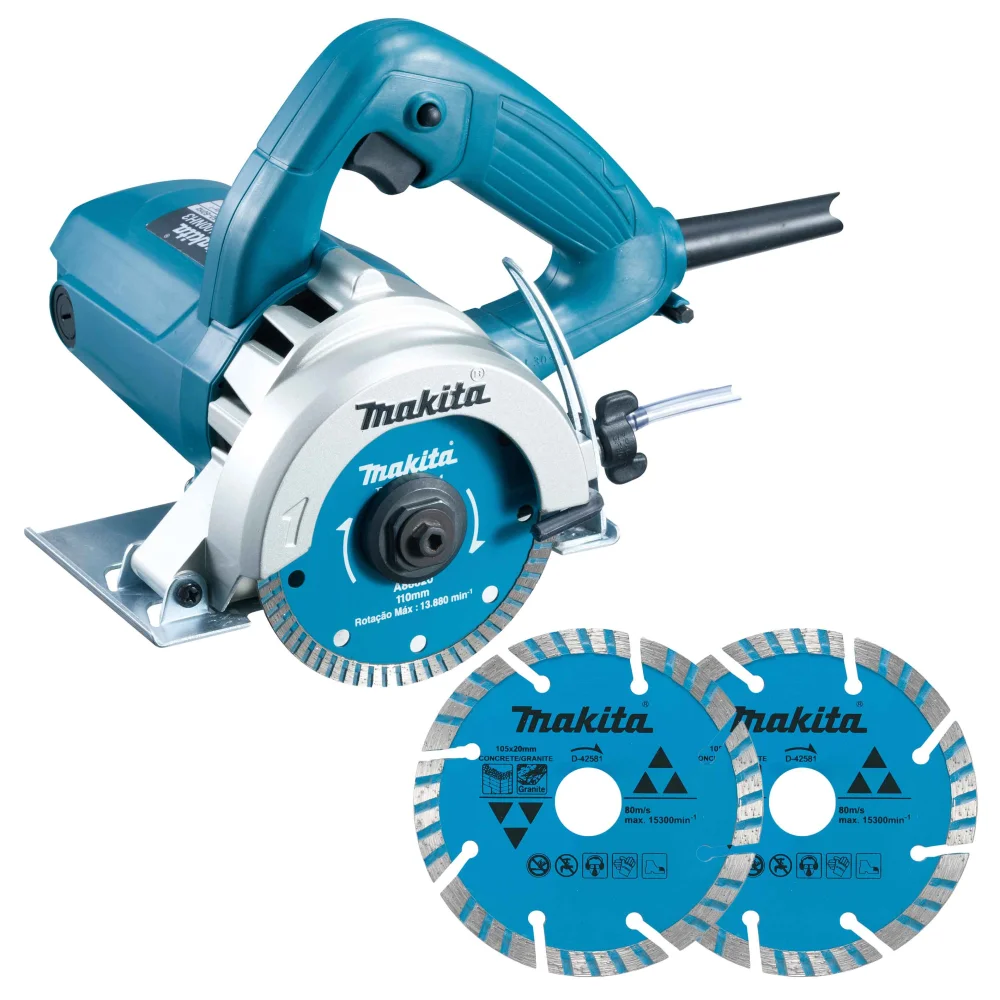 Kit Serra Mármore 110mm 4100NH3 Makita e 2 Discos Diamantados 110 Volts