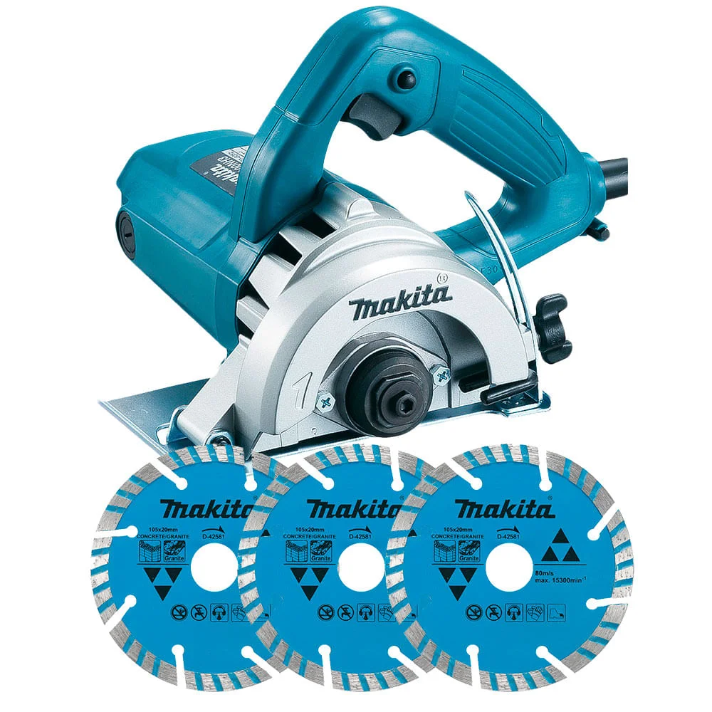 Kit Serra Mármore 110mm 4100NH3Z Makita e 3 Discos Diamantados 110 Volts