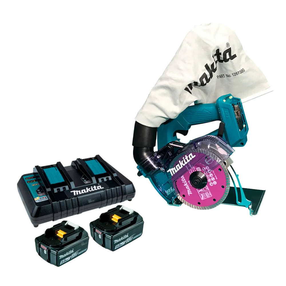 Kit Serra Mármore 125mm e 2 Bateria 18V 5.0Ah e Carregador Duplo DCC500 Makita