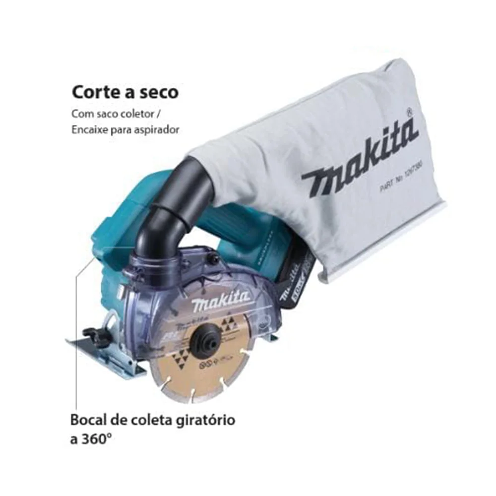 Kit Serra Mármore à Bateria 125mm DCC500ZKX1 Makita e Bateria 18V e Carregador
