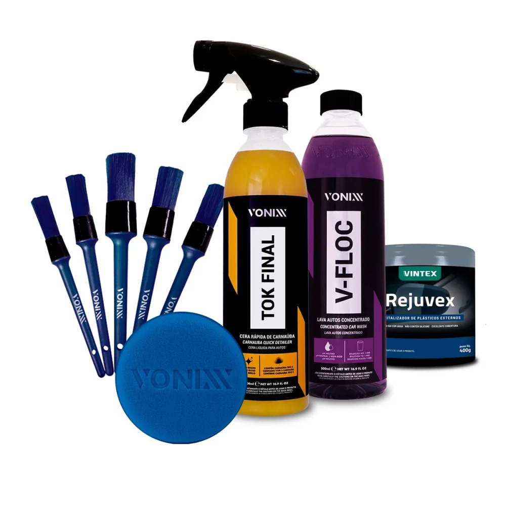 Kit Shampoo Concentrado 2011069 e Cera Líquida e Aplicador e Pincéis e Revitalizador