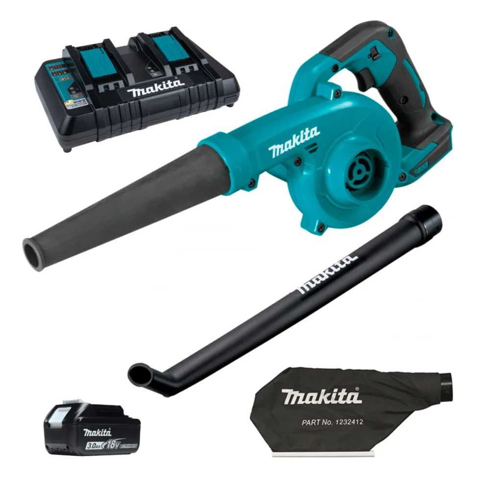Kit Soprador Aspirador DUB185ZX2 Makita e Bateria 18V 3.0Ah e Carregador DC18RD