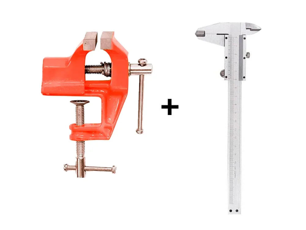 Kit Torno Morsa Bancada 3Pol Sparta e Paquímetro 6 com Medidor de Profundidade