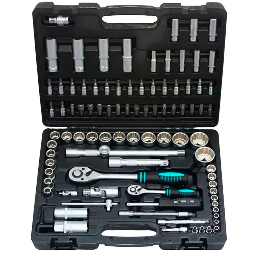 Kit Torquímetro 1/2 Pol CRV Cromado e Jogo de Soquetes Chave Catraca 94 Peç