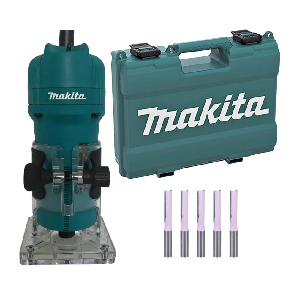 Kit Tupia 6mm 3709 Makita e 5 Fresas Dupla 1/4 Pol e Maleta Plástica 821661-1