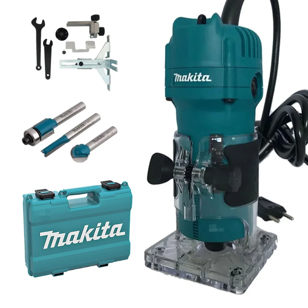 Kit Tupia 6mm 530 Watts 3709 Makita e 3 Fresas D-16461 e Maleta
