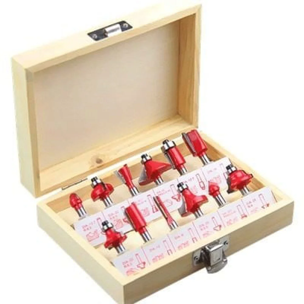 Kit Tupia 6mm 530 Watts 3709 Makita e Jogo de 12 Fresas para Madeira 220 Volts