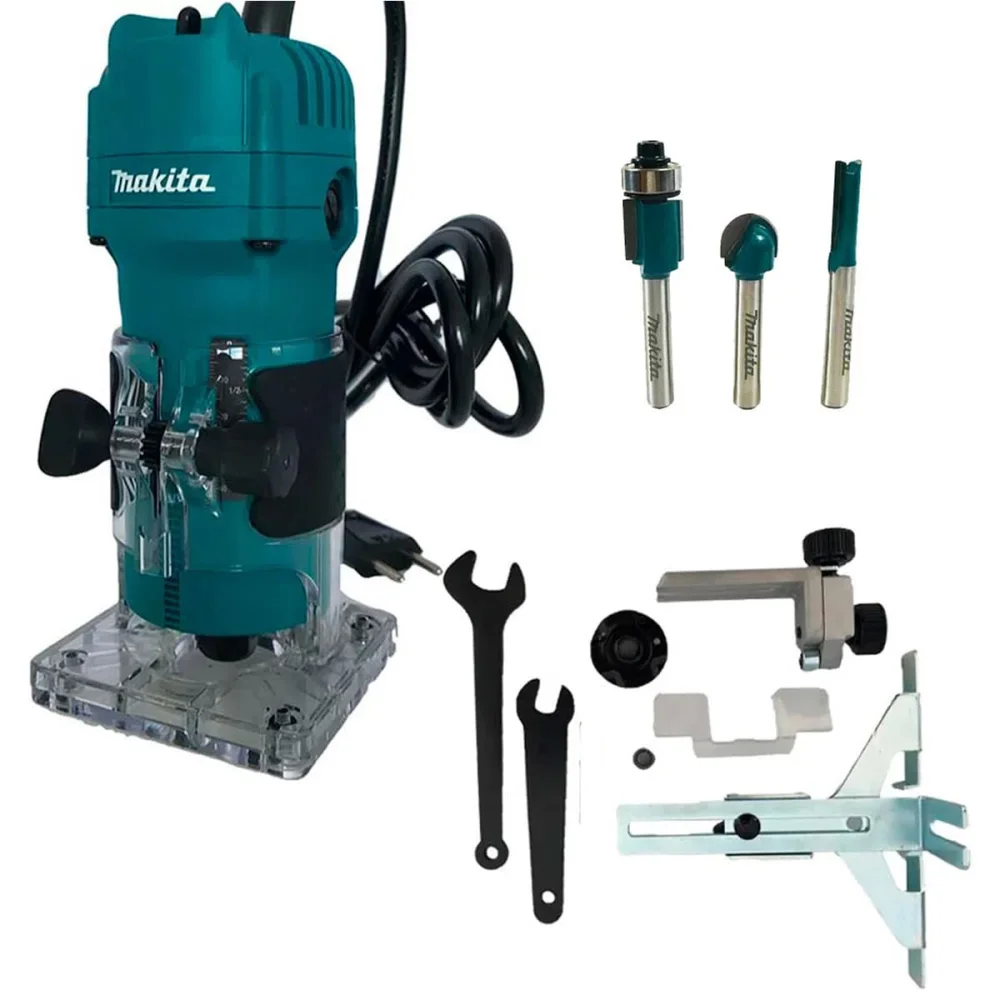Kit Tupia 6mm 530 Watts 3709 Makita e Jogo de Fresas com 3 Peç