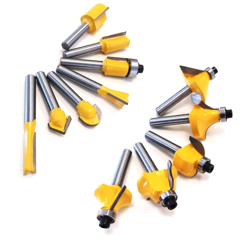 Kit Tupia 6mm 530W 3709 Makita e Conjunto de 12 Fresas para Madeira NKF e Maleta