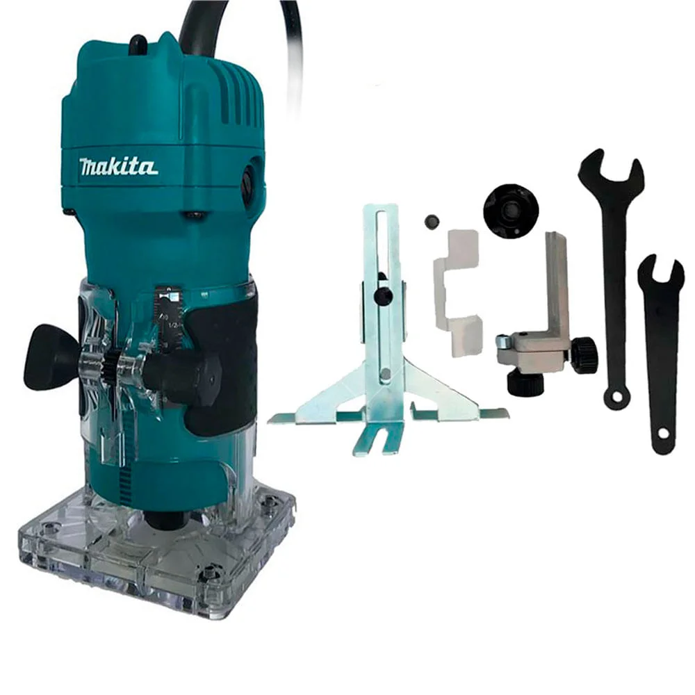 Kit Tupia 6mm 530W 3709 Makita e Jogo de Fresas para Madeira 6mm 35 Peç NKF
