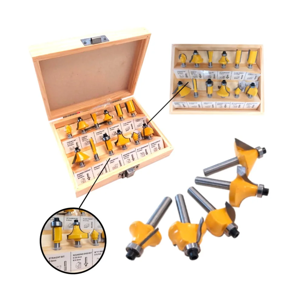 Kit Tupia 6mm 530W 3709 Makita e Jogo de Fresas para Madeira 6mm NKF