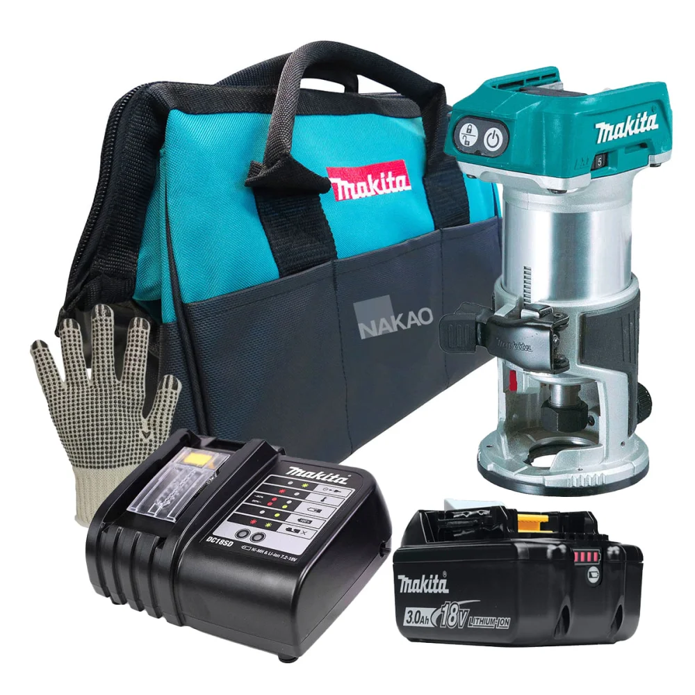Kit Tupia à Bateria 18V DRT50Z Makita e Bateria e Carregador e Bolsa e 12 Fresas