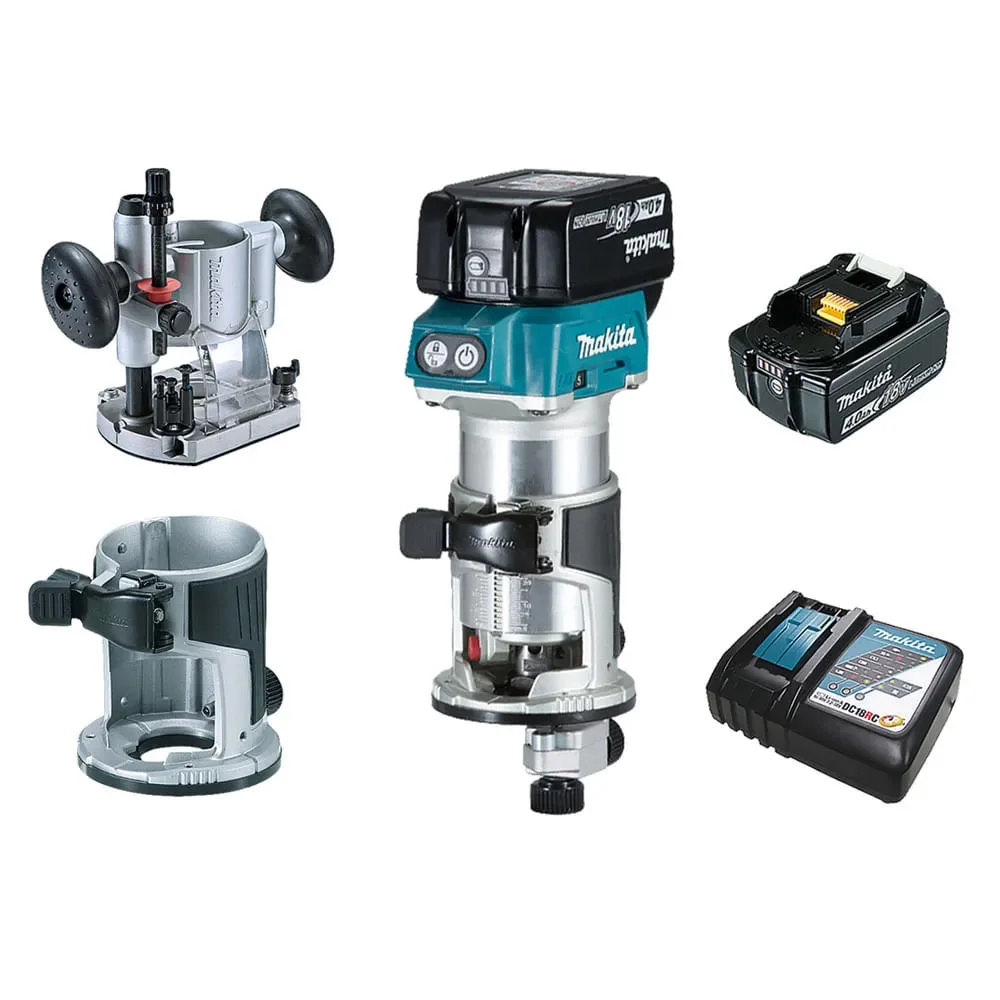 Kit Tupia à Bateria DRT50RMJX2 Makita e Conjunto Fresas para Madeira NKF 12 pçs