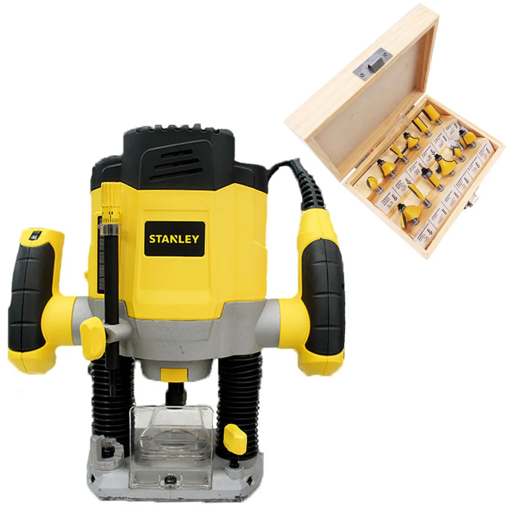 Kit Tupia Coluna 1.200W Stanley e Conjunto Fresas para Madeira 6mm NKF