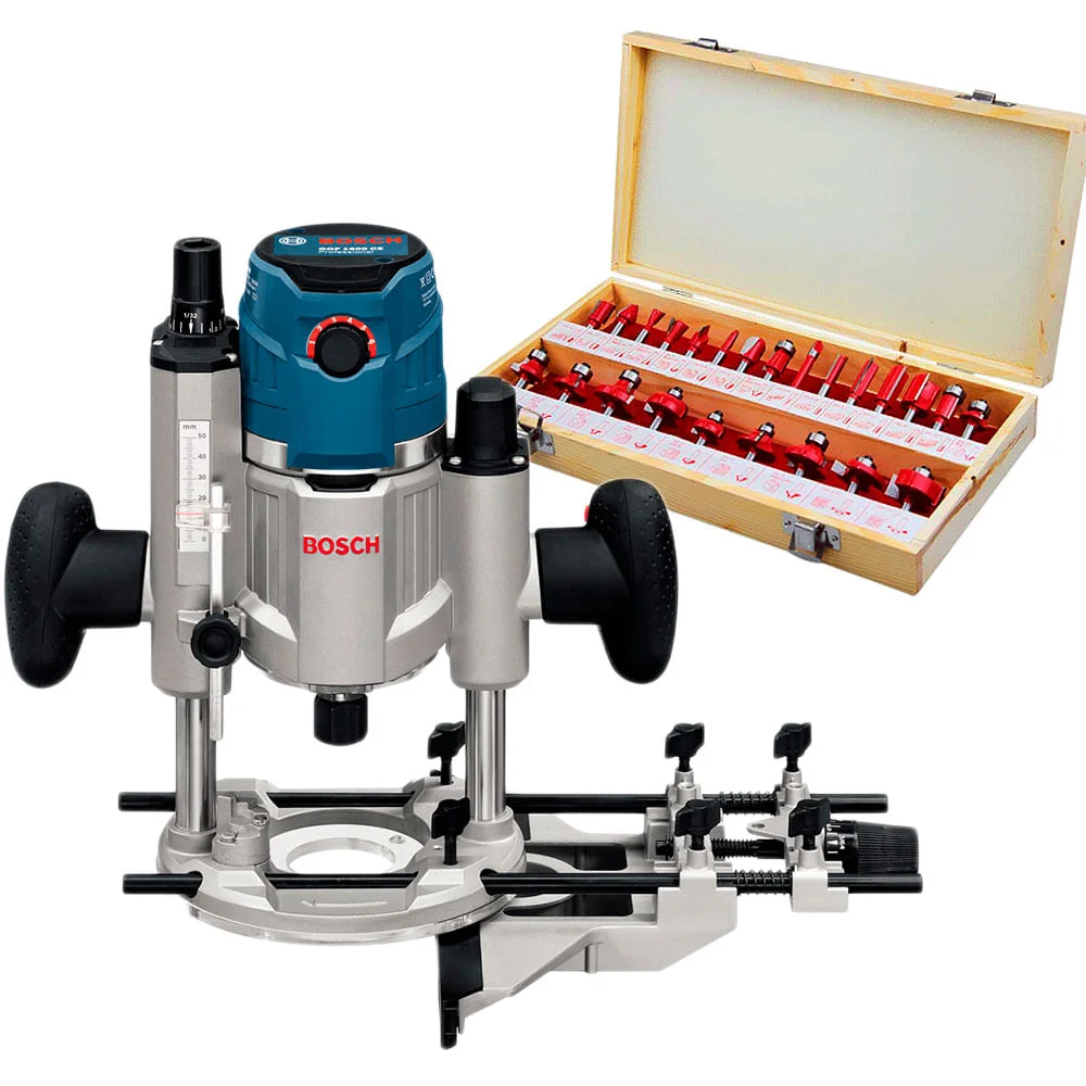 Kit Tupia com Base de Imersão GOF 1600 CE Bosch e Conjunto de 24 Fresas 220 Volts