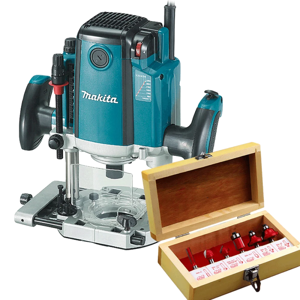 Kit Tupia de Coluna com Freio Eletrônico RP2301FC Makita e Jogo de 6 Fresas 220 Volts