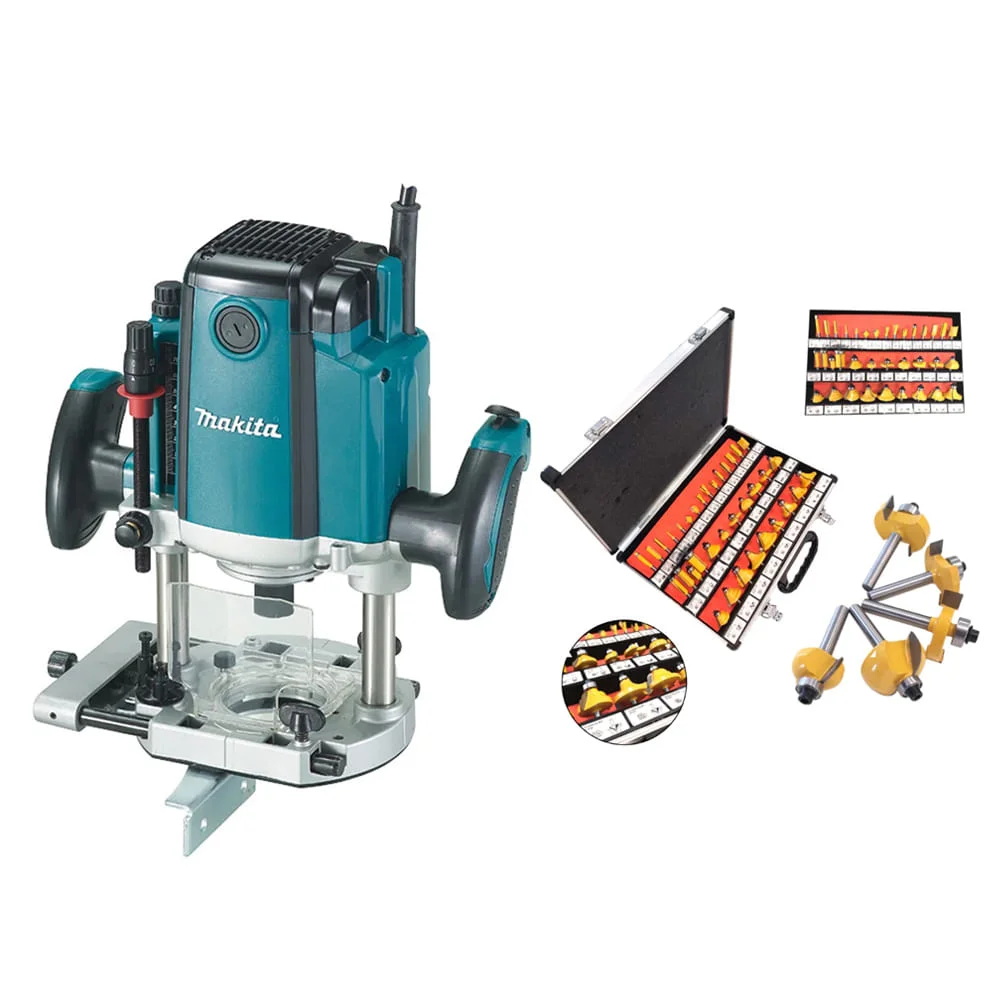 Kit Tupia de Coluna RP1801F Makita e Conjunto Fresas para Madeira NKF 35 peç