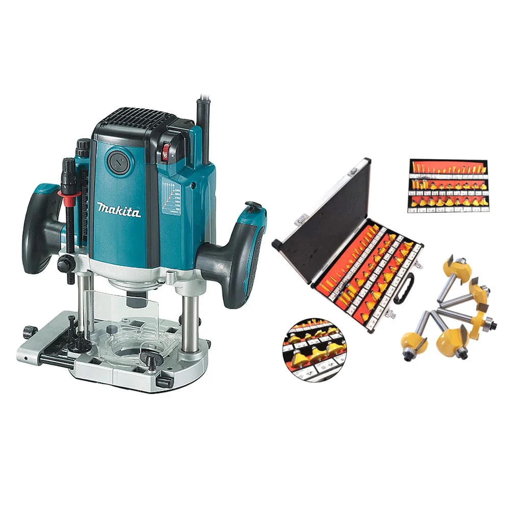 Kit Tupia de Coluna RP2301FC Makita e Jogo Fresas para Madeira NKF 35 peç